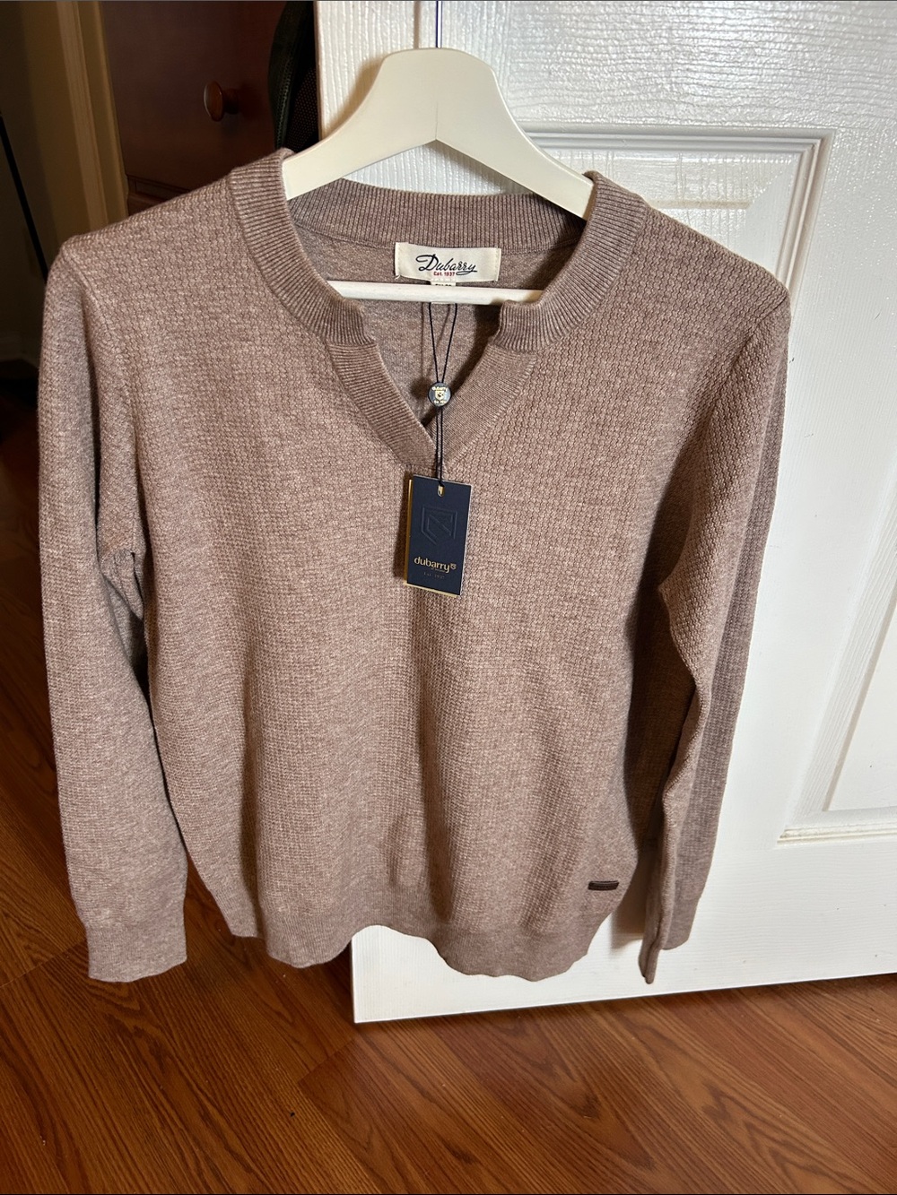 Dubarry of Ireland Taupe V‑Neck Ribbed Sweater